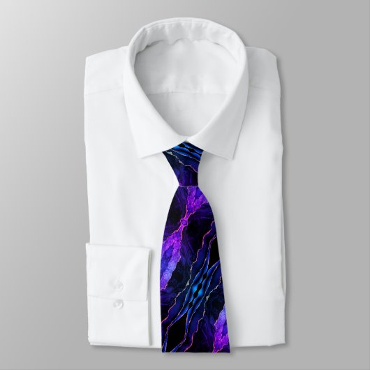 Agate Marine Bleu violet Neon Lumières Or Cravate (Attaché)