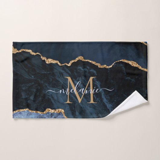 Agate Marine Blue Gold Gemstone Marble Nom du mono (Serviette à main)