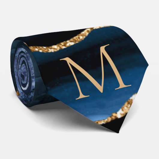 Agate Marine Blue Gold Gemstone Monogram Cravate (Roulé)