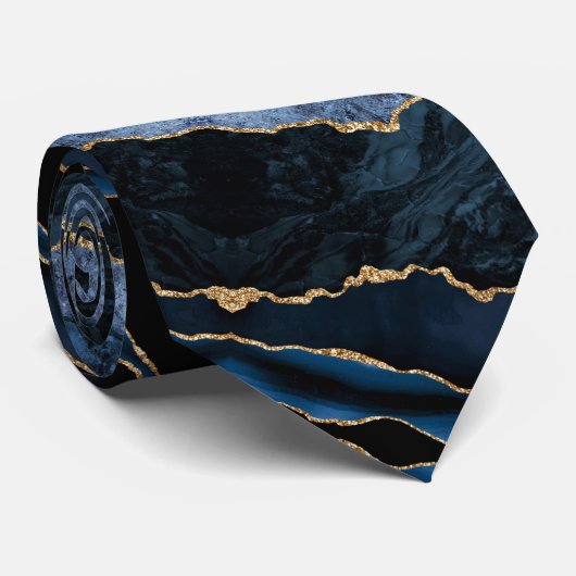 Agate Marine Blue Gold Parties scintillant Cravate (Roulé)