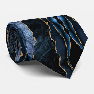 Agate Marine Cravate en marbre bleu or
