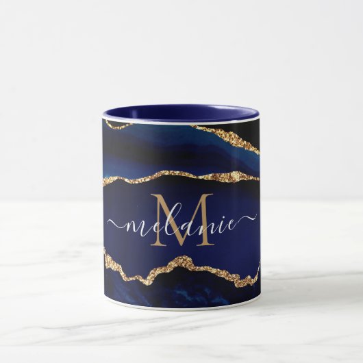Agate Marine Marbre bleu or Votre nom Lettre Mug (Centre)