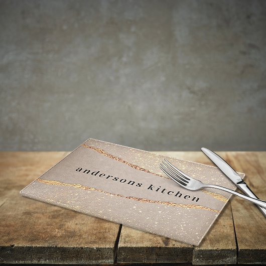 Agate marmer glitter beige goudmonogram snijplank