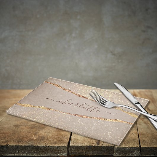 Agate marmer glitter beige goudmonogram snijplank