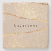 Agate marmer glitter beige goudmonogram stenen onderzetter (Voorkant)