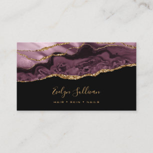 Agate mauve foncée sur carte de visite noir