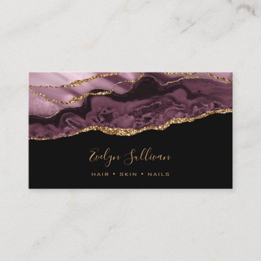 Agate mauve foncée sur carte de visite noir (Devant)