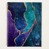 Agate Monogramme Veines Or Bleu Violet Aqua (Devant)