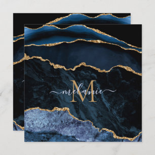 Agate Navy Blauw Goud Custom Letter Naam Kaarten
