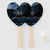 Agate Navy Blauw Goud Custom Naam letter Hand Fan Handwaaier (Voorkant en achterkant)