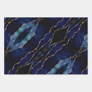 Agate Navy Blauw Goud Marmer Verpakking Papier Bla Inpakpapier Vel
