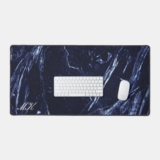 Agate Navy Blauw Marmer Custom Naam Letter Bureaumat (Keyboard & Muis)
