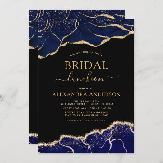 Agate Navy Blauw Vrijgezellenfeest Luncheon Gold I Kaart (Voorkant / Achterkant)