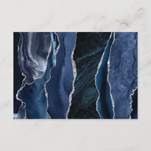 Agate Navy Blauw Zilver Script Bruiloft Details Informatiekaartje (Achterkant)