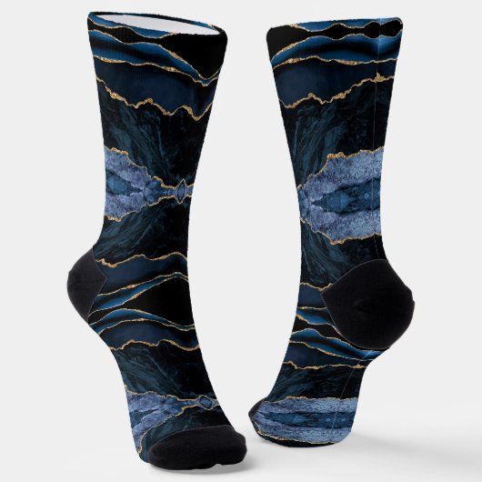 Agate Navy Blue Glitter Marble Socks Gift Sokken (Gebogen)