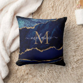 Agate Navy Blue Glitter Marmer met naam Kussen (Deken)