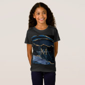 Agate Navy Blue Glitter Monogram Name T-Shirt (Voorkant volledig)