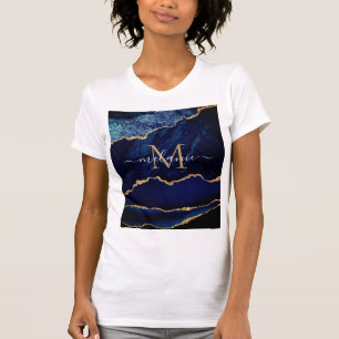 Agate Navy Blue Glitter T-Shirt - Aangepaste naam