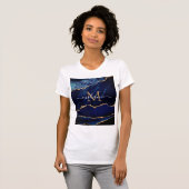 Agate Navy Blue Glitter T-Shirt - Aangepaste naam (Voorkant volledig)