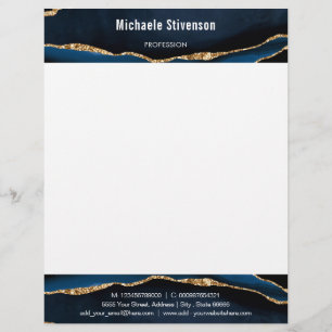 Agate Navy Blue Gold Address Name Info Letterhead Briefhoofd