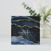 Agate Navy Blue Gold Custom Letter Cartes de nom (Debout devant)