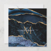 Agate Navy Blue Gold Custom Letter Cartes de nom (Devant)