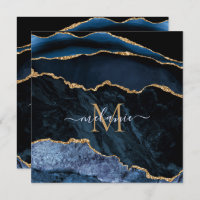 Agate Navy Blue Gold Custom Letter Cartes de nom