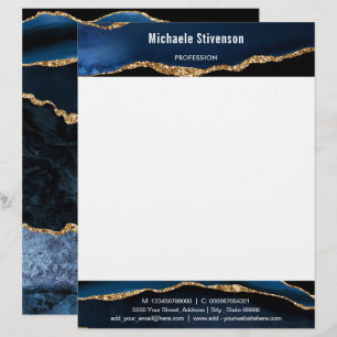 Agate Navy Blue Gold Custom Name Info Letterhead Briefhoofd