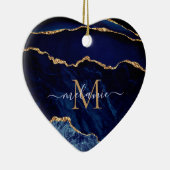 Agate Navy Blue Gold Gemstone Marble Jouw naam Keramisch Ornament (Rechts)