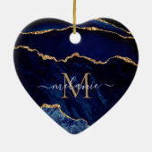 Agate Navy Blue Gold Gemstone Marble Jouw naam Keramisch Ornament (Achterkant)
