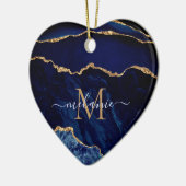 Agate Navy Blue Gold Gemstone Marble Jouw naam Keramisch Ornament (Links)