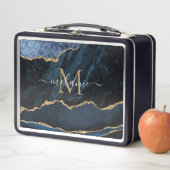 Agate Navy Blue Gold Gemstone Marble Monogram (In situ)