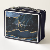 Agate Navy Blue Gold Gemstone Marble Monogram (Voorkant)