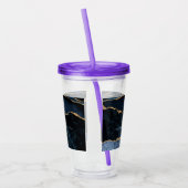 Agate Navy Blue Gold Gemstone Marble Monogram Naam Acryl Drinkbeker (Links)