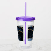 Agate Navy Blue Gold Gemstone Marble Monogram Naam Acryl Drinkbeker (Rechts)