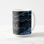 Agate Navy Blue Gold Gemstone Marble Monogram Naam Koffiemok (Voorkant rechts)