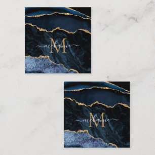 Agate Navy Blue Gold Gemstone Marble Monogram Naam Kortingskaartje