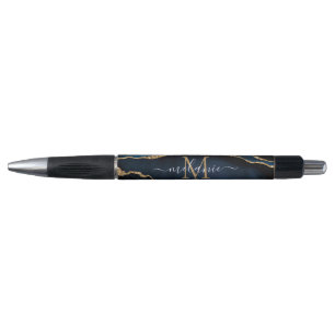 Agate Navy Blue Gold Gemstone Marble Monogram Naam Pen