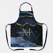 Agate Navy Blue Gold Gemstone Marble Monogram Naam