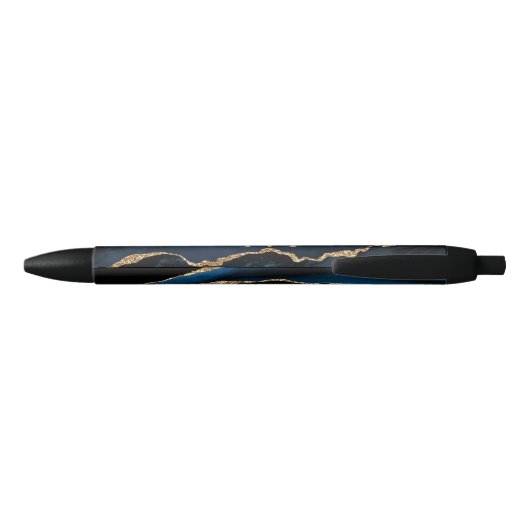 Agate Navy Blue Gold Gemstone Marble Monogram Pen (Achterkant)