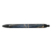Agate Navy Blue Gold Gemstone Marble Monogram Pen (Voorkant)