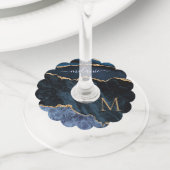Agate Navy Blue Gold Gemstone Marble Wijnglaslabel (Dichtbij)