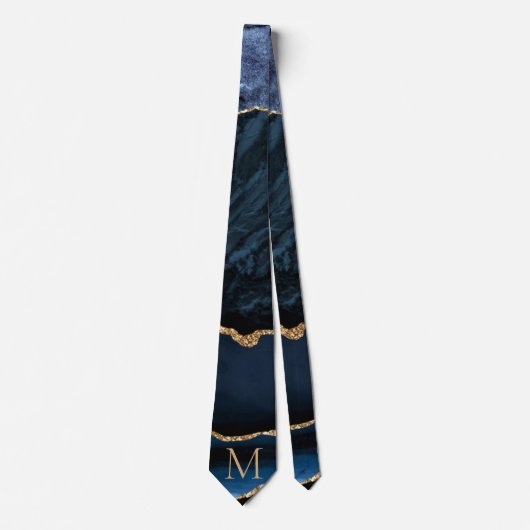 Agate Navy Blue Gold Gemstone Monogram Stropdas (Voorkant)