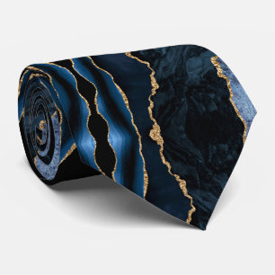 Agate Navy Blue Gold Geode Marble Elegant Stropdas