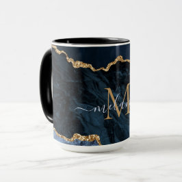 Agate Navy Blue Gold Marble Monogram Name Mok