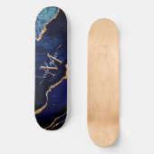 Agate Navy Blue Gold Marble Monogram Skateboard (Voorkant)