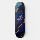 Agate Navy Blue Gold Marble Monogramme Skateboard (Recto)