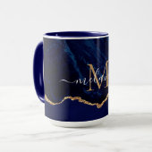 Agate Navy Blue Gold Marble Name Letter Mok Gift (Voorkant links)