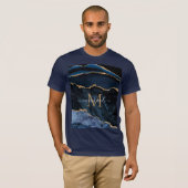 Agate Navy Blue Gold Modern T-Shirt - Monogram (Voorkant volledig)