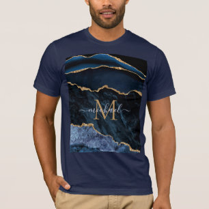 Agate Navy Blue Gold Moderne T-shirt - Monogramme